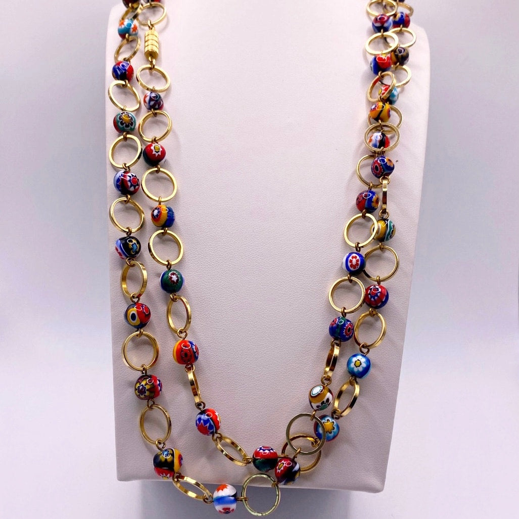 Italy Murano Millefiori Glass Bead Necklace