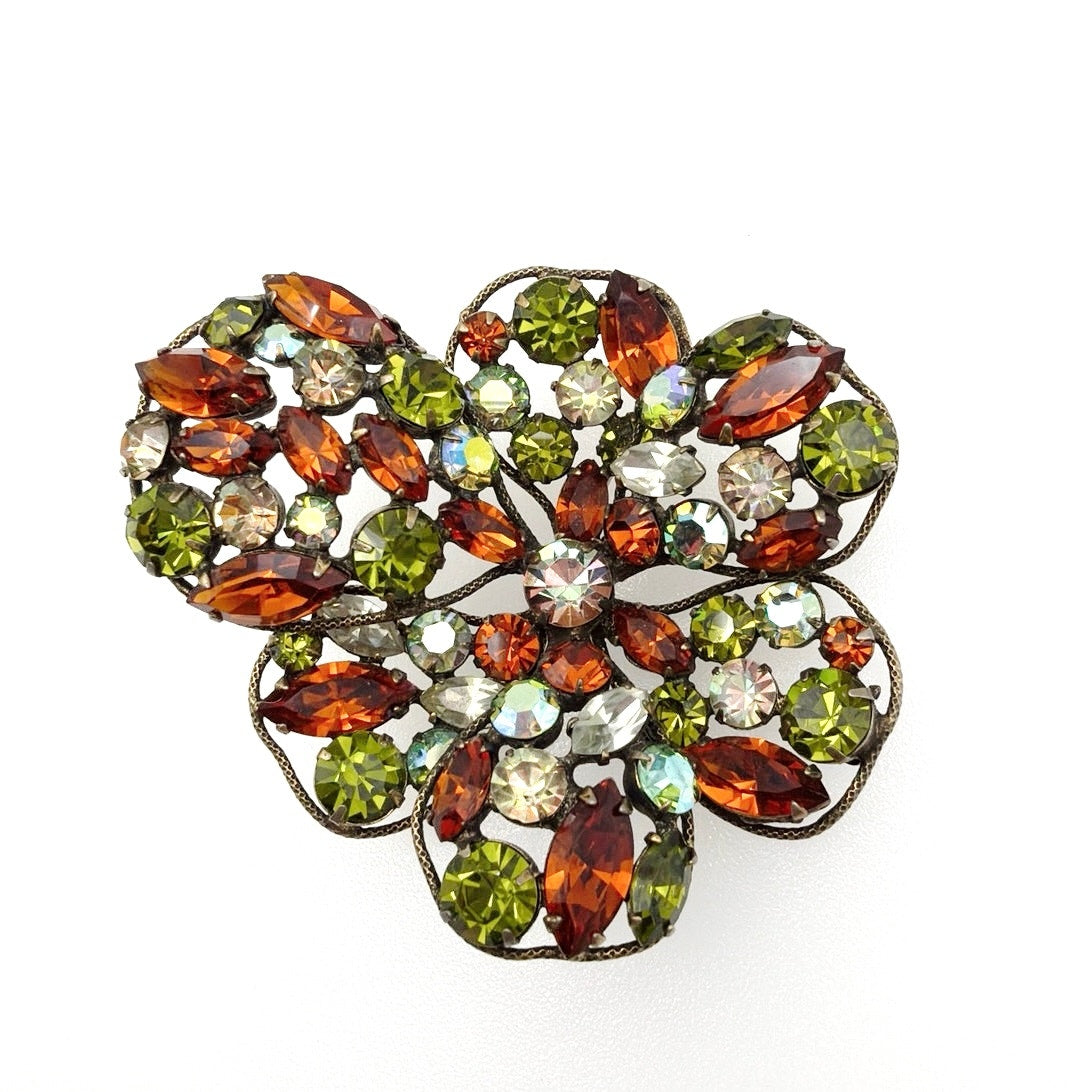Regency Vintage Signed Rhinestones Flower Brooch 3”