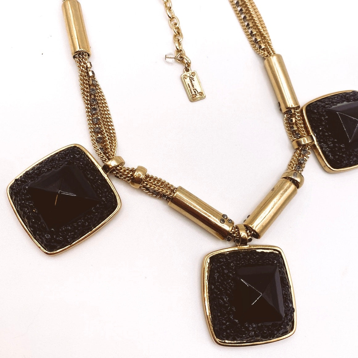 Kenneth Cole Black Lucite Necklace Gold Tone