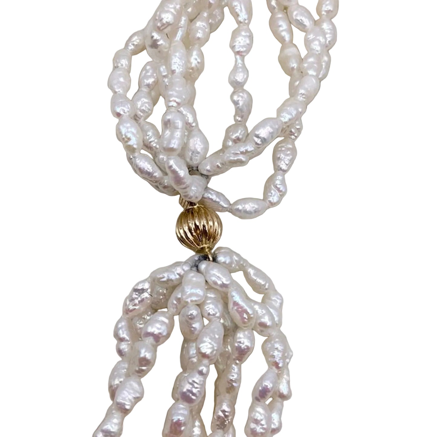 PJS Signed and 14K Closure Vintage Rice Mother of Pearl Multilayered Necklace 16”