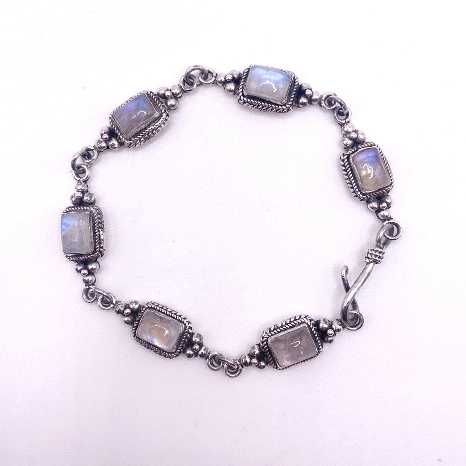 Vintage Moon Stone and Sterling Silver Bracelet