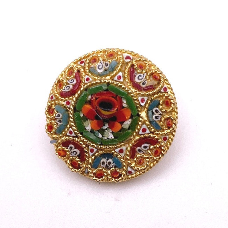 Micro mosaic Millefiori Italian Brooch Midcentury