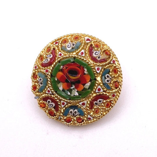 Micro mosaic Millefiori Italian Brooch Midcentury