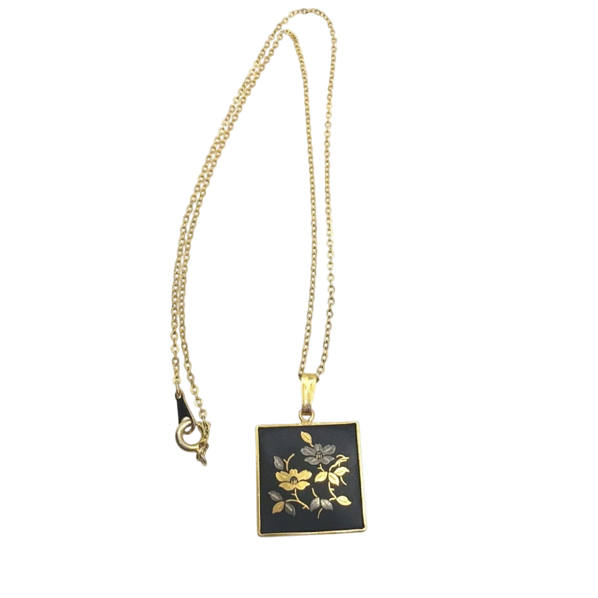 Amita Japanese Vintage Damascene Pendant Necklace 16”
