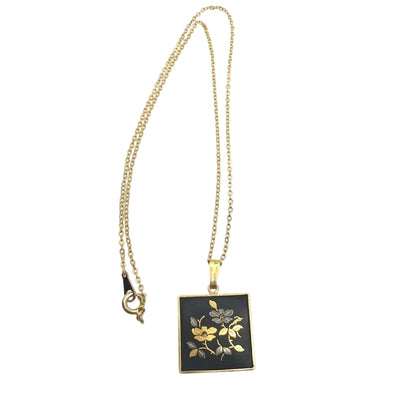 Amita Japanese Vintage Damascene Pendant Necklace 16”