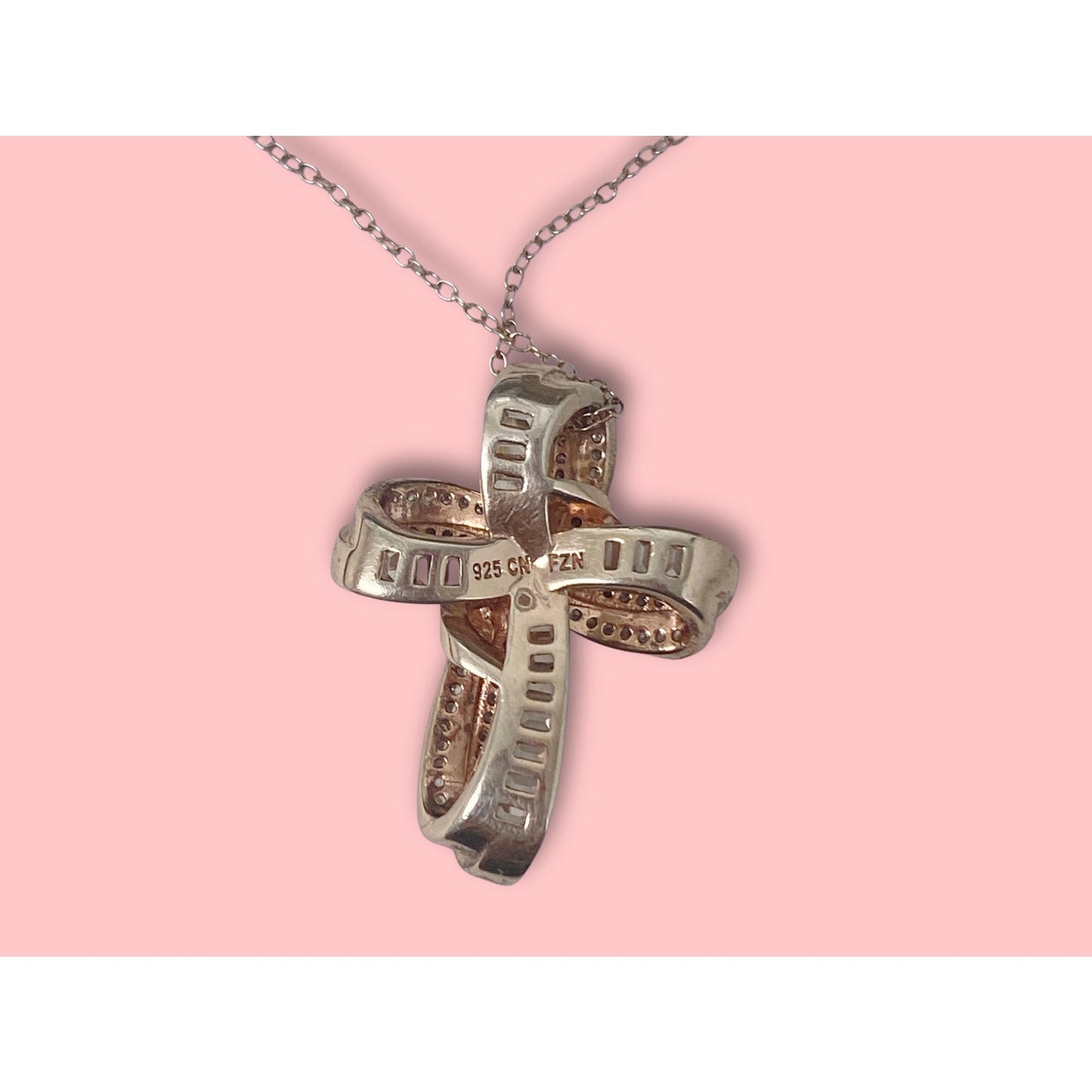 Bella Luce Rose Gold St Silver CZ Cross Necklace