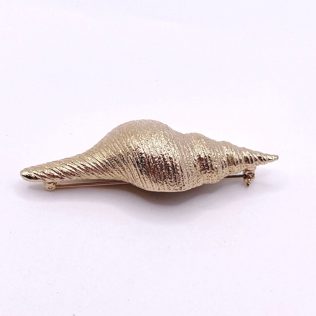 Bergere Signed Shell Vintage Brooch Gold Tone 2.5”