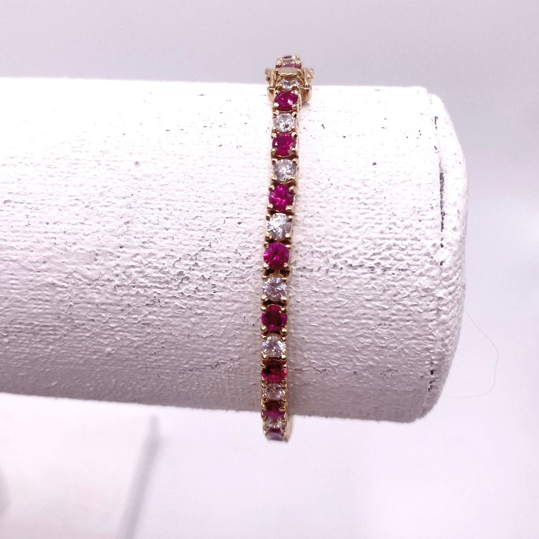 Vintage Gold Vermeil 925 and Rubies Tennis Bracelets Size 7