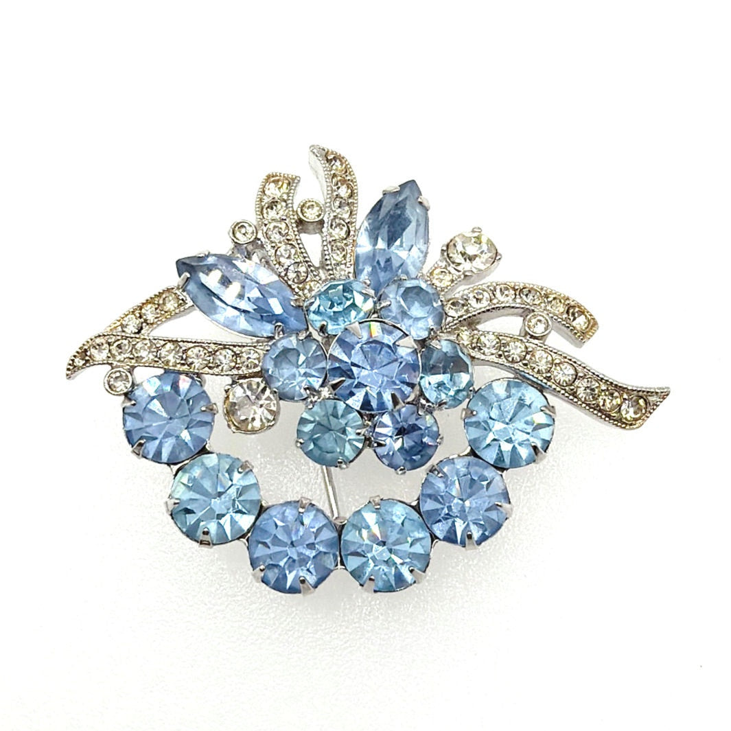 Eisenberg Sapphire Blue Rhinestones Brooch