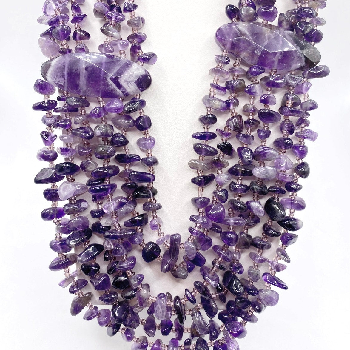 Vintage Multi Strand Amethyst Crystal Stone Necklace  18"
