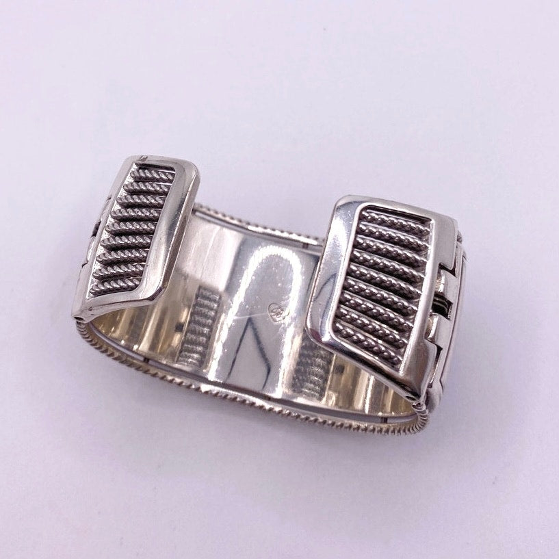 Brighton Silver Plated and Blue Crystals Cuff Bracelet Size 7