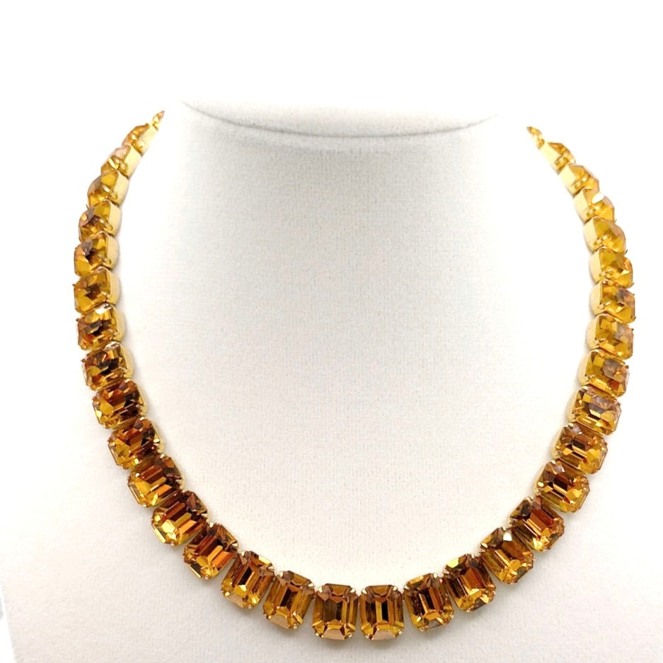 Kramer Of New York Citrine Rhinestones Riverie Collar Necklace 16”