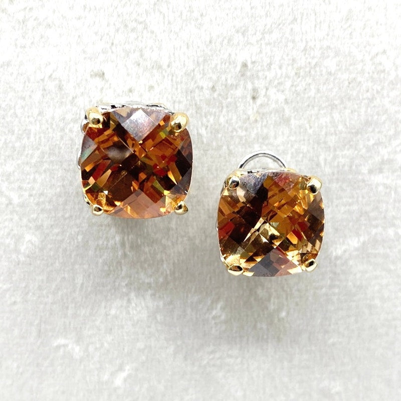 Vintage Chunky CZ Topaz Crystals Studs Earrings