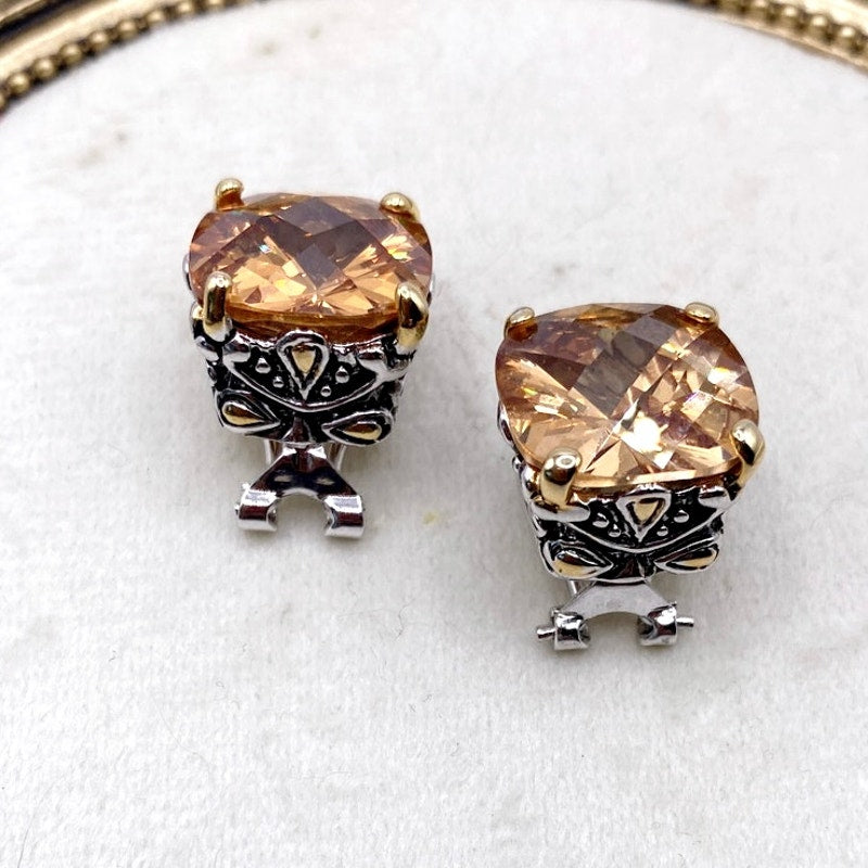 Vintage Chunky CZ Topaz Crystals Studs Earrings
