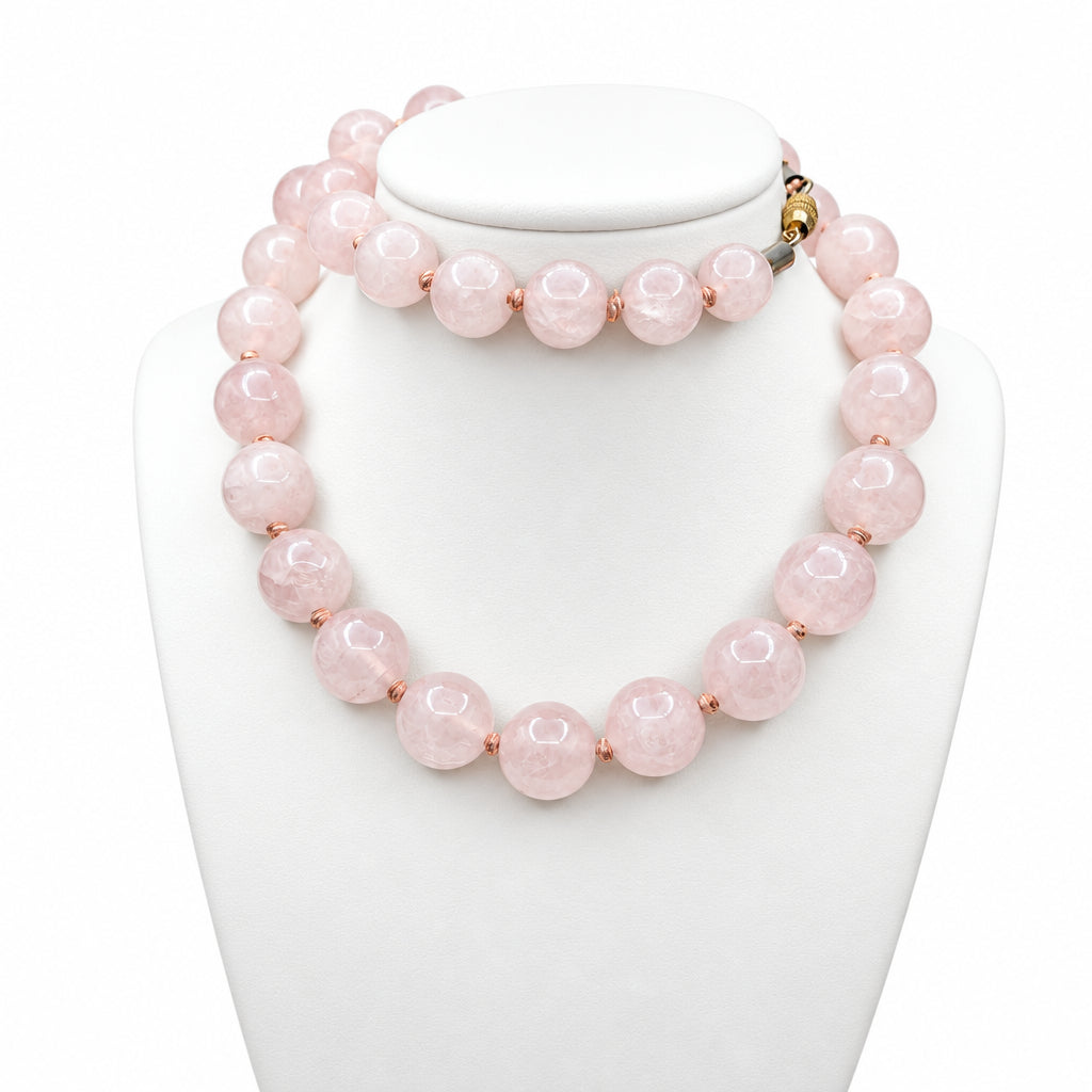 Rose Quartz 12mm Beads Large Necklace 24” Long