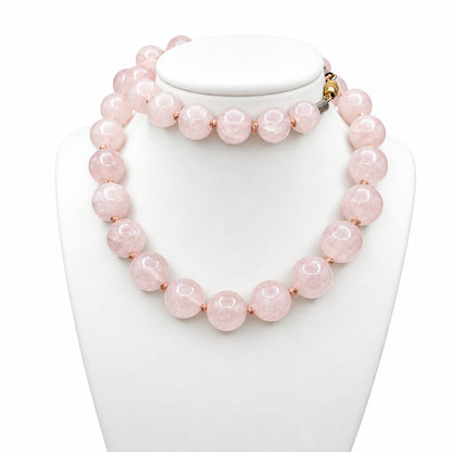 Rose Quartz 12mm Beads Large Necklace 24” Long