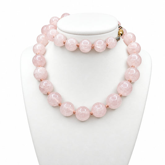 Rose Quartz 12mm Beads Large Necklace 24” Long