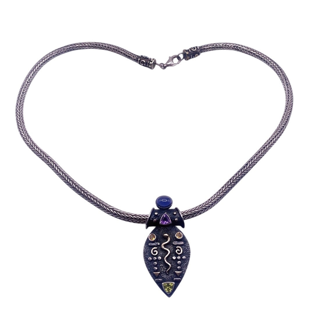 S Silver Byzantine Design Necklace Gemstones