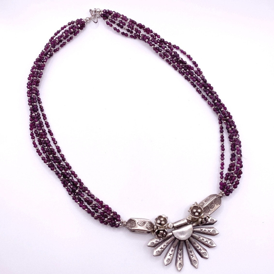 Stunning Sterling Silver Multi strand Fuchsia Garnet Necklace 20”