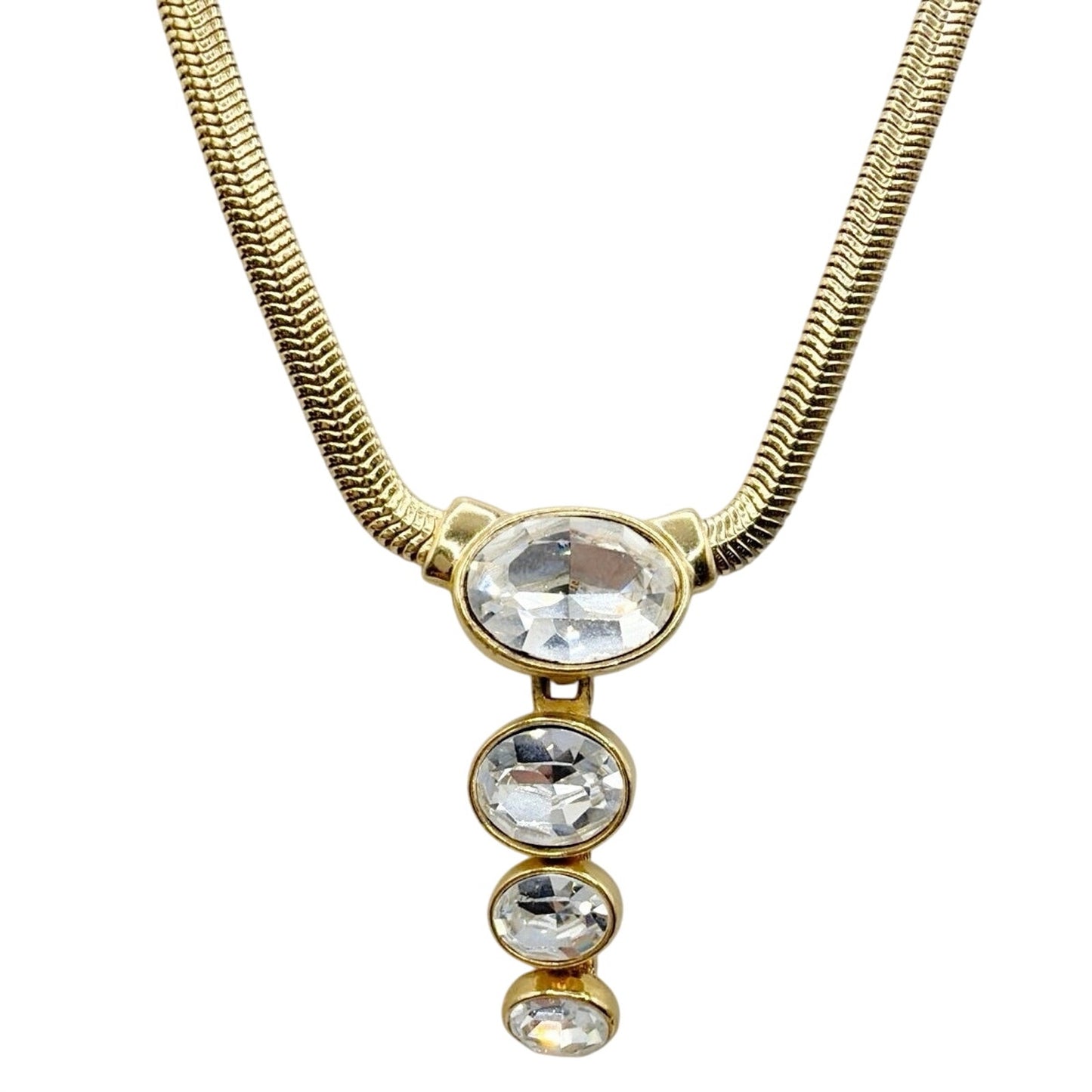Vintage Snake Chain Necklace and White Rhinestones 18”