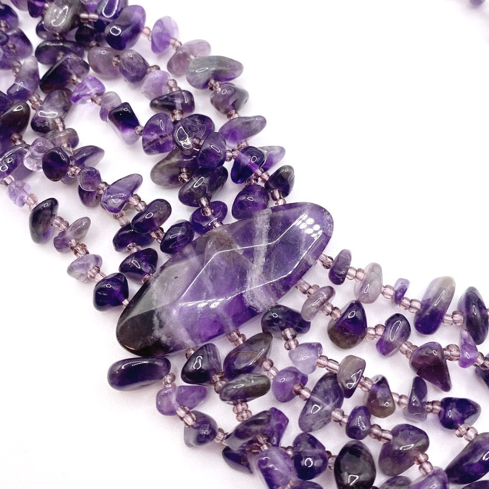 Vintage Multi Strand Amethyst Crystal Stone Necklace  18"