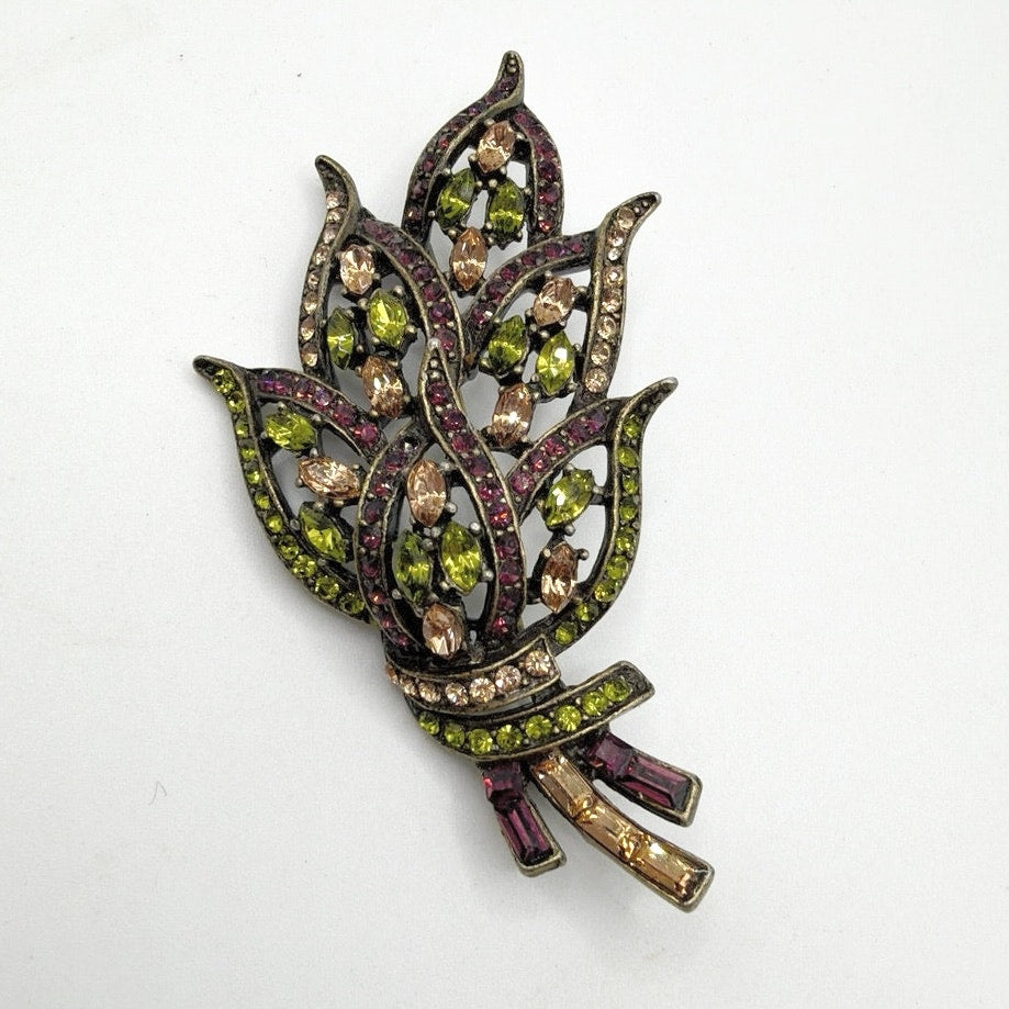 Vintage Floral Rhinestones Brooch 2”