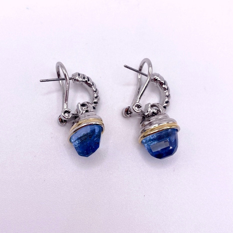 Vintage Earrings With Blue Crystals Two Toned