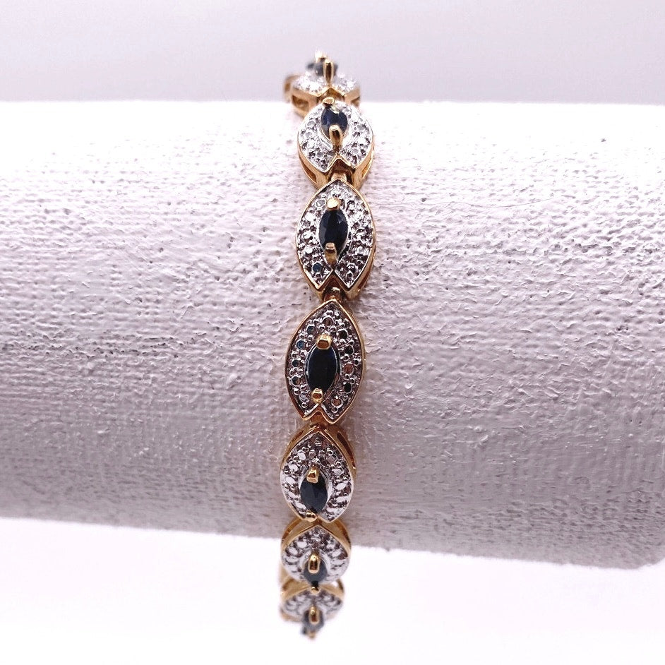 Ross Simmons Gold Plated Sterling Silver Bracelet and Ring Set with Blue Sapphires 7”
