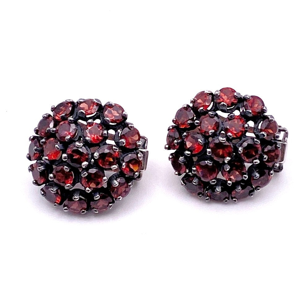 Sterling Silver and Garnets Vintage Clip On Earrings