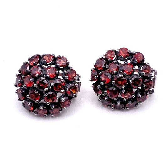 Sterling Silver and Garnets Vintage Clip On Earrings
