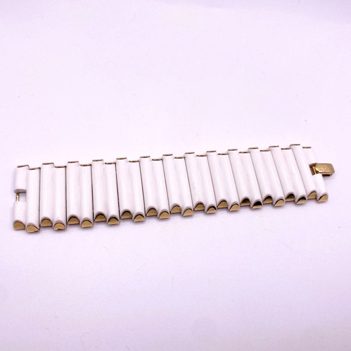 Crown Trifari White Resin Bar Panel Bracelet