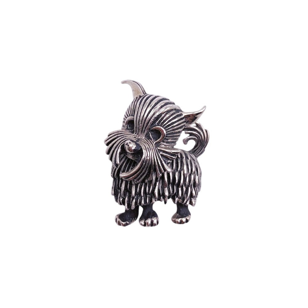 Vintage Yorkie Terrier Dog Pin Brooch Silver Tone 1” Long