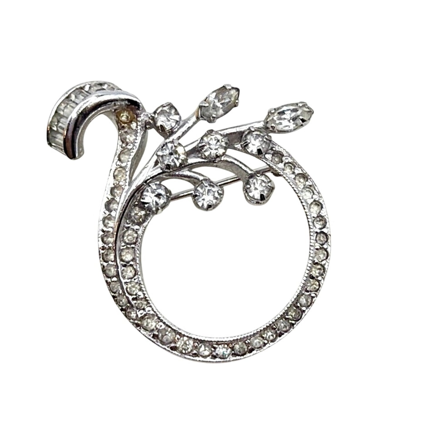 Krements Signed Vintage Brooch Silver Tone and Rhinestones
