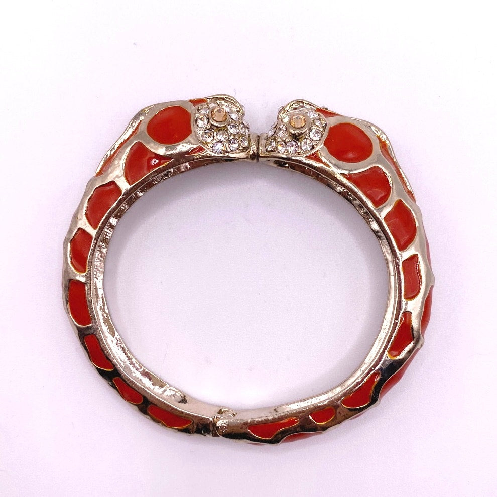 Vtg Chicos Enamel Orange Bangle Rhinestones kissing Fishes