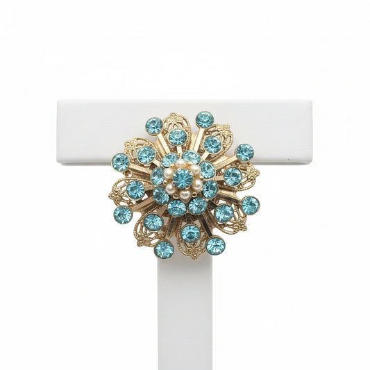 Blue Rhinestones Brooch 1” with Very Good Condition, Circa 1960s
