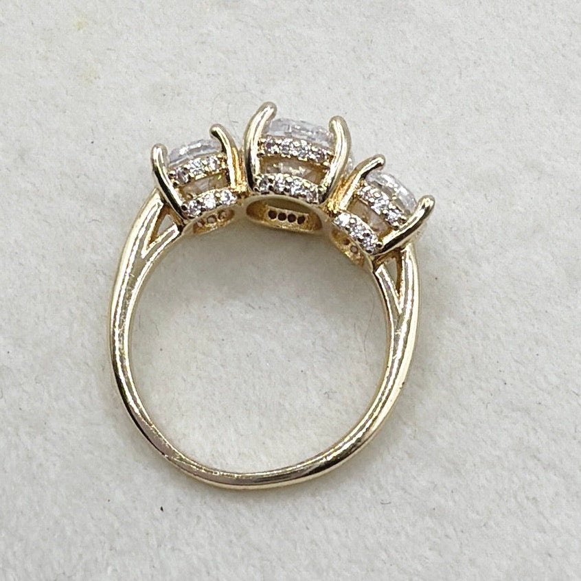 Gold Plated Eternity Ring with Three CZ Stones Size 6.5