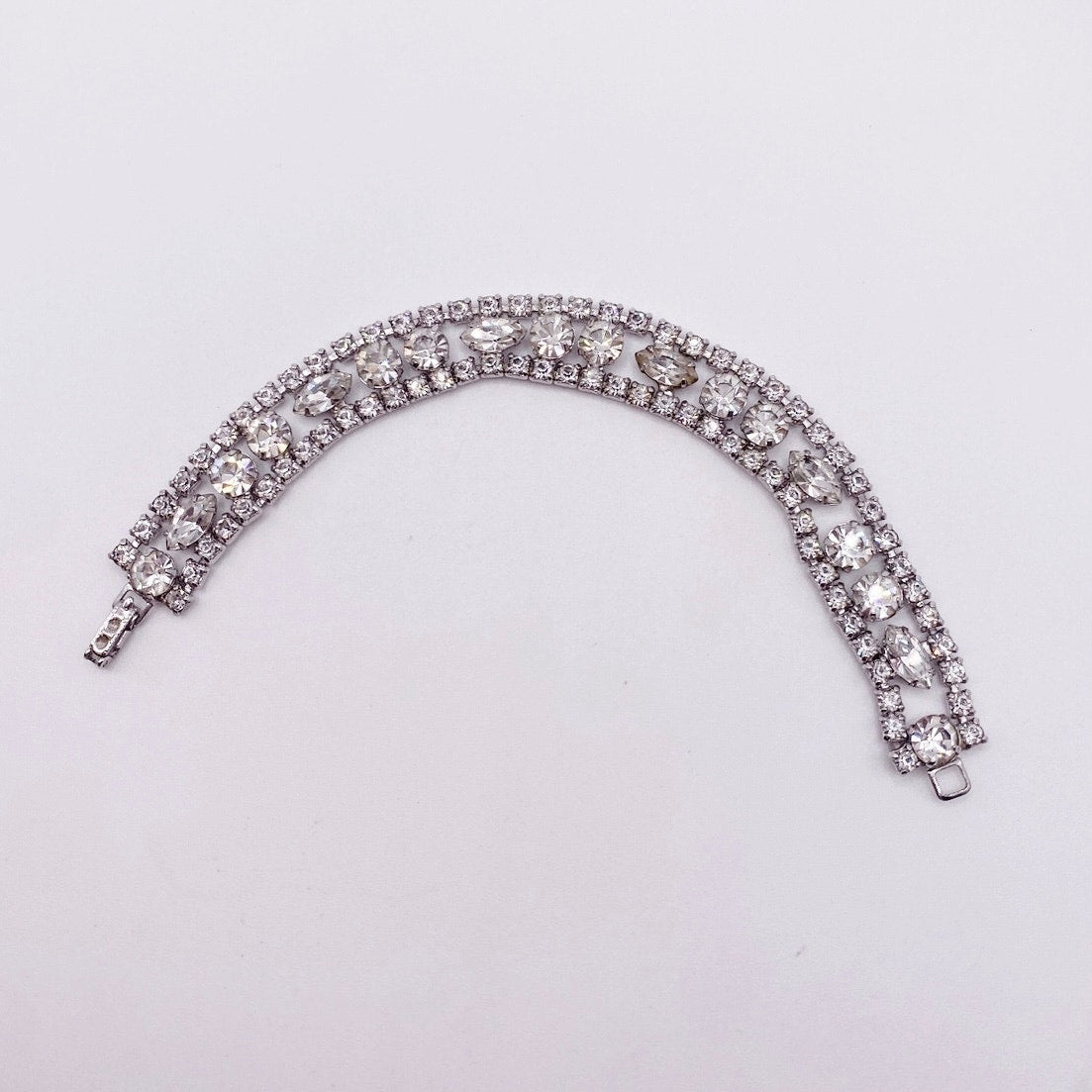Vintage Silver Tone and Rhinestones Bracelet Size 7"