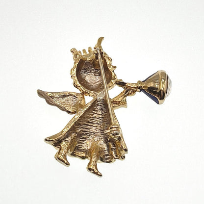 Rhinestones and Enamel Angel with Trumpet Brooch