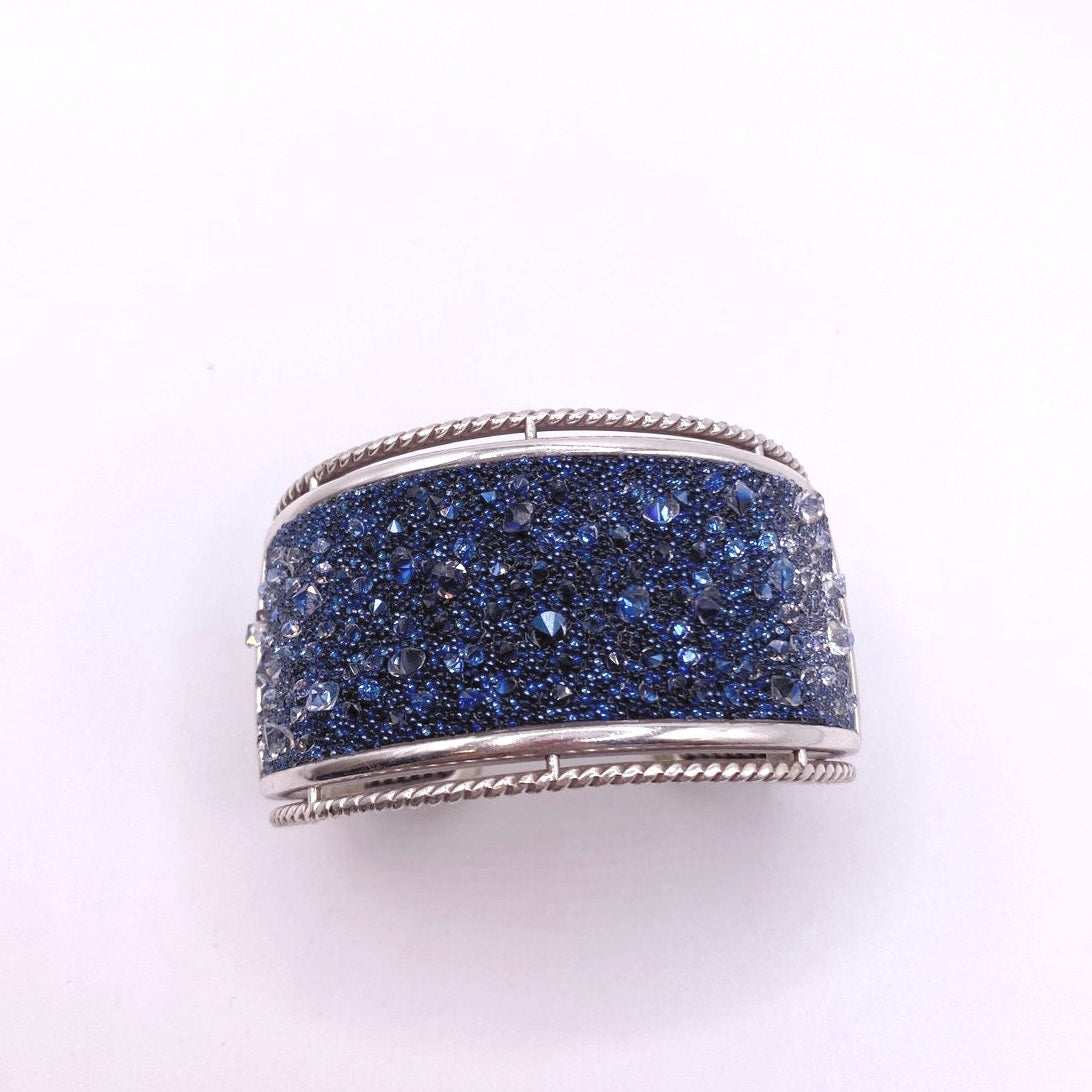 Brighton Silver Plated and Blue Crystals Cuff Bracelet Size 7