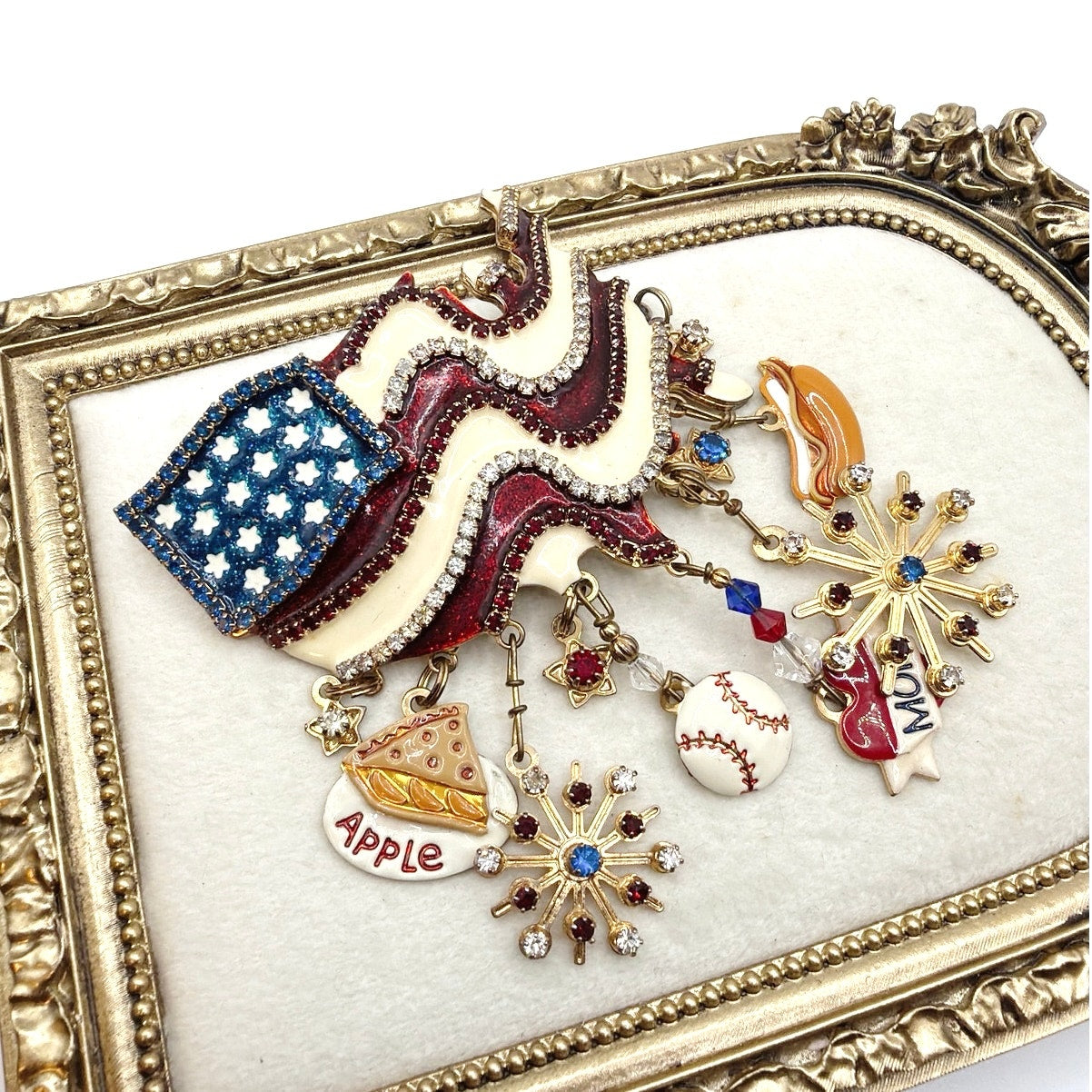 Lunch At The Ritz American Flag Baseball Hot Dog and Mom Vintage Brooch