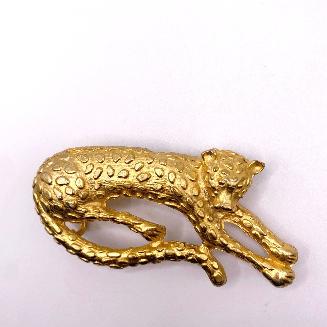 Gold Tone Leopard Vintage Belt Buckle 4”