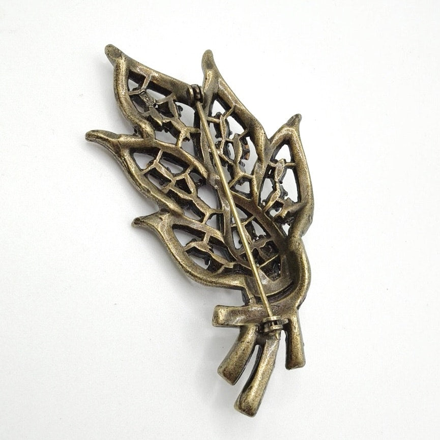 Vintage Floral Rhinestones Brooch 2”