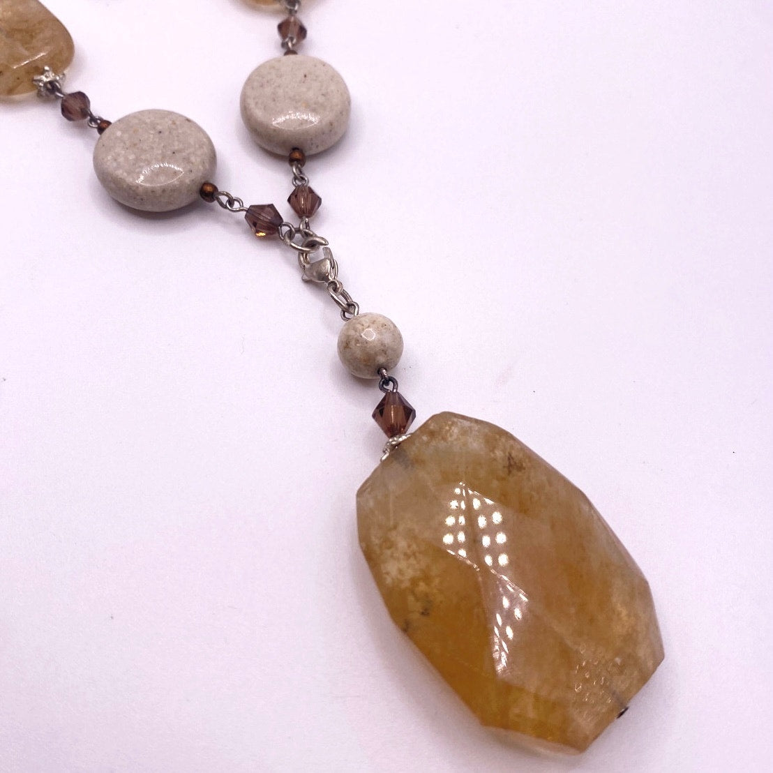 Premiere Designs "Sand Dune" Quartz and natural stone necklace removable pendant.