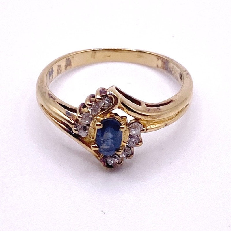 Gold Vermeil Sterling Silver and Blue Sapphire Ring Size 7.5