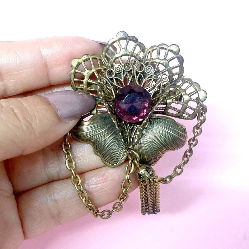 Art Deco Brooch Czech Glass Stone