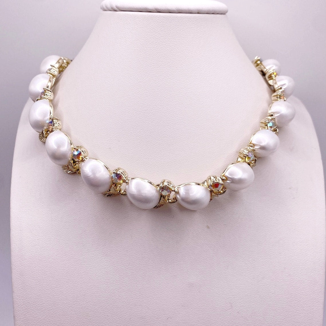 Lisner Vintage Necklace Choker Faux Pearls and AB Rhinestones