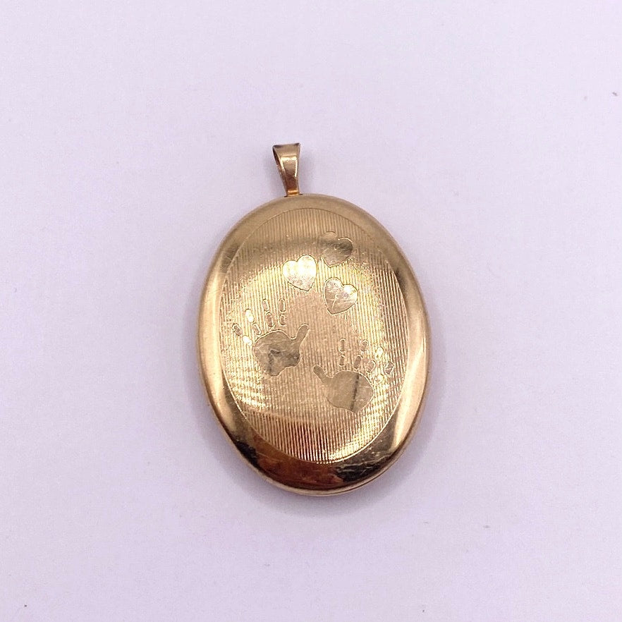 14k Gold Filled Photo Keepsake Pendant with Baby Prints 1.5”