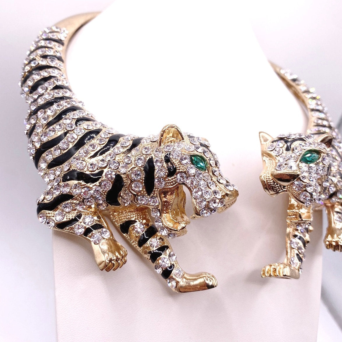 Double Tiger Full Rhinestones Collar Statement Necklace
