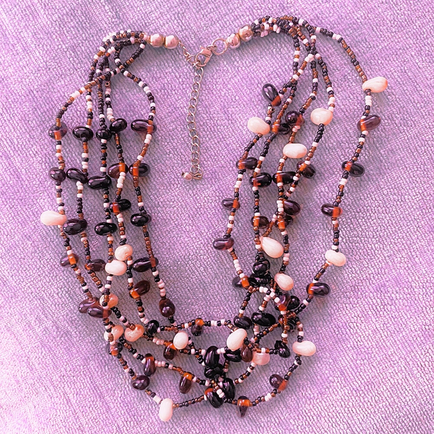 Vintage Brown and White Glass Beads Necklace