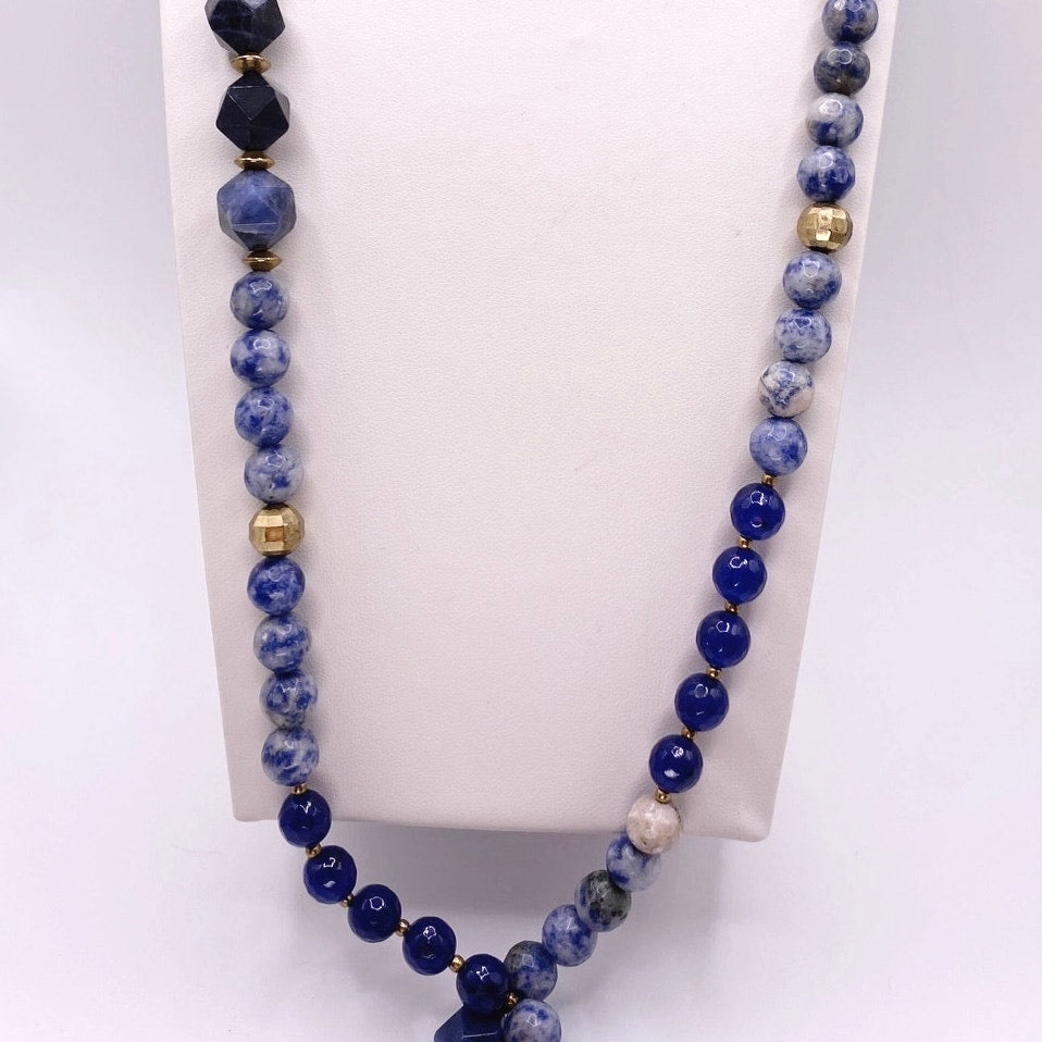 Vintage Sodalite Gemstones Long Necklace 28”